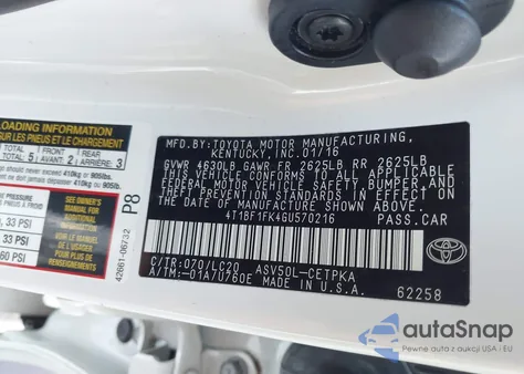 2016 Toyota Camry Xse из США, поврежденный, VIN 4T1BF1FK4GU570216